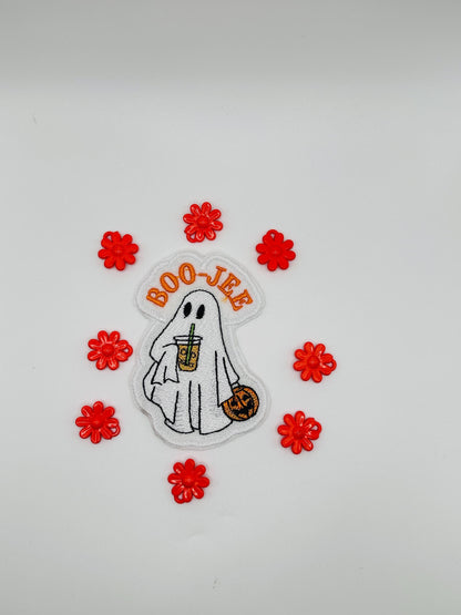 Halloween Boo-Jee Embroidery Patch. Friendly  Ghosts drinking a Cold beverage. 5.77