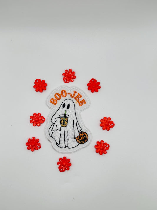 Halloween Boo-Jee Embroidery Patch. Friendly  Ghosts drinking a Cold beverage. 5.77