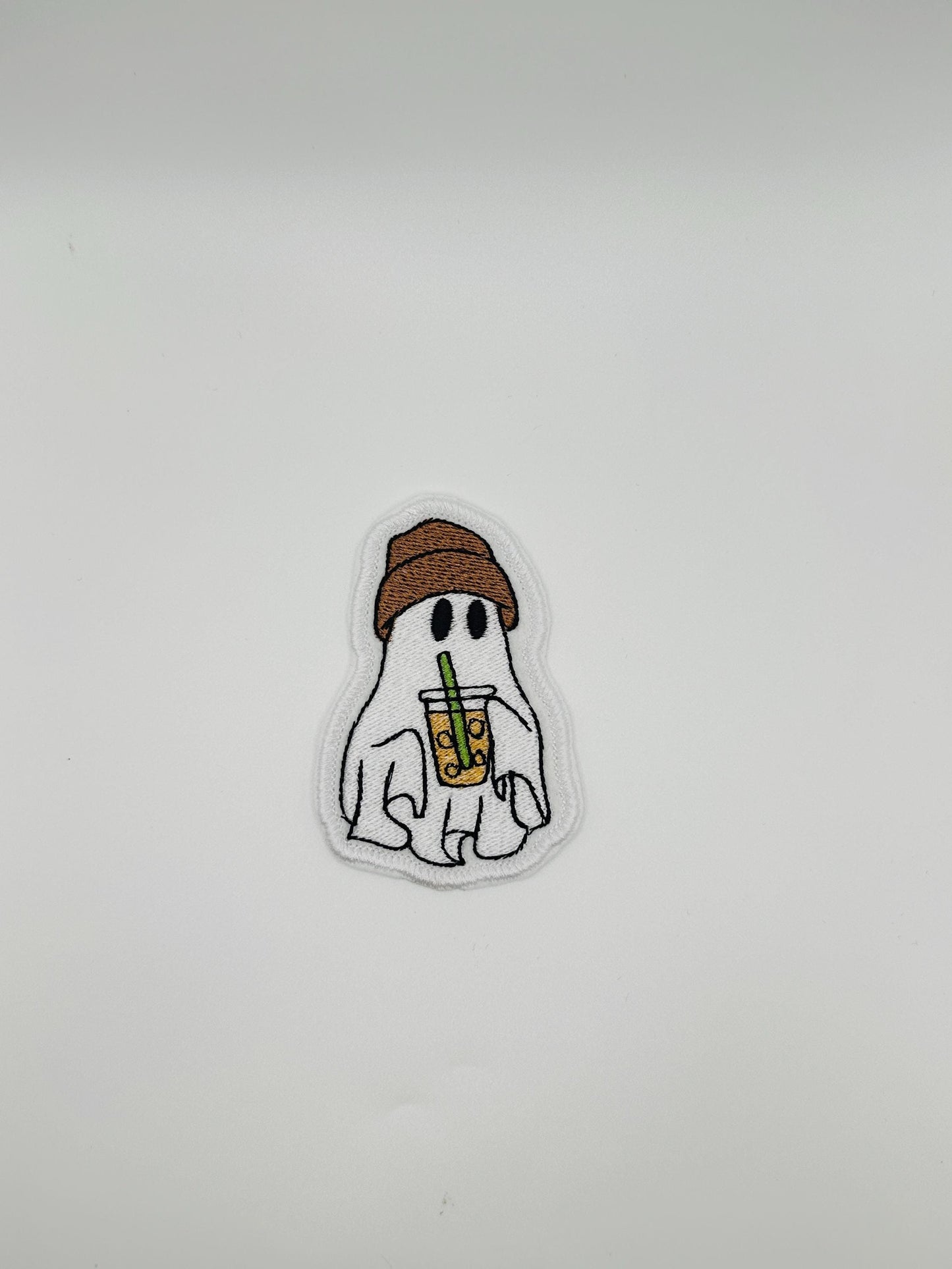 Halloween Ghost Embroidery Patch. Friendly  Ghosts drinking a Cold beverage. 5.77