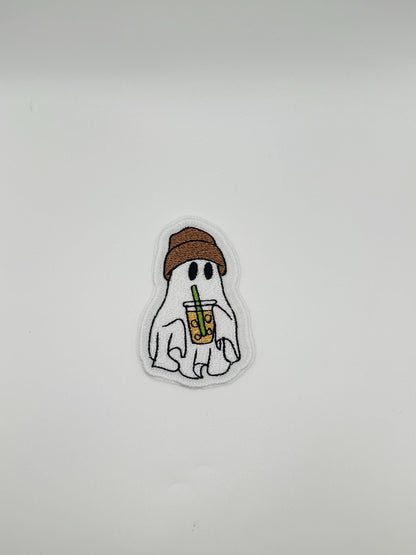 Halloween Ghost Embroidery Patch. Friendly  Ghosts drinking a Cold beverage. 5.77