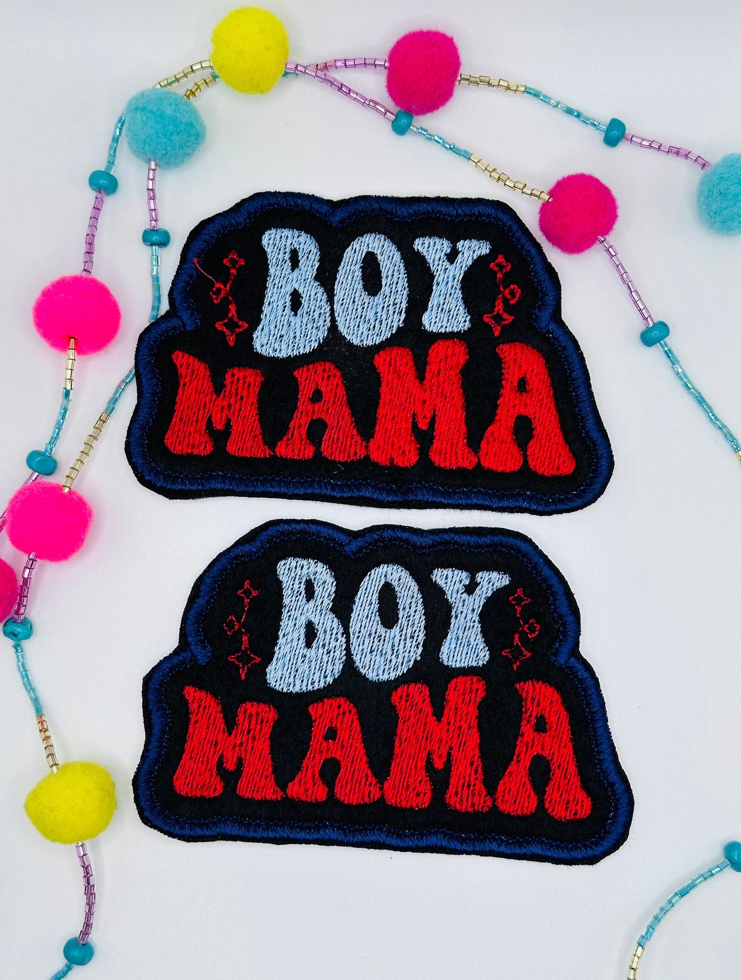 Boy Mama Embroidery Patch, Iron On Mom Patch Backpack and Tote Bag Ready, Cute Boy Mom Gift Applique for Jackets & Bags