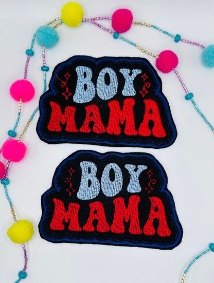 Boy Mama Embroidery Patch, Iron On Mom Patch Backpack and Tote Bag Ready, Cute Boy Mom Gift Applique for Jackets & Bags