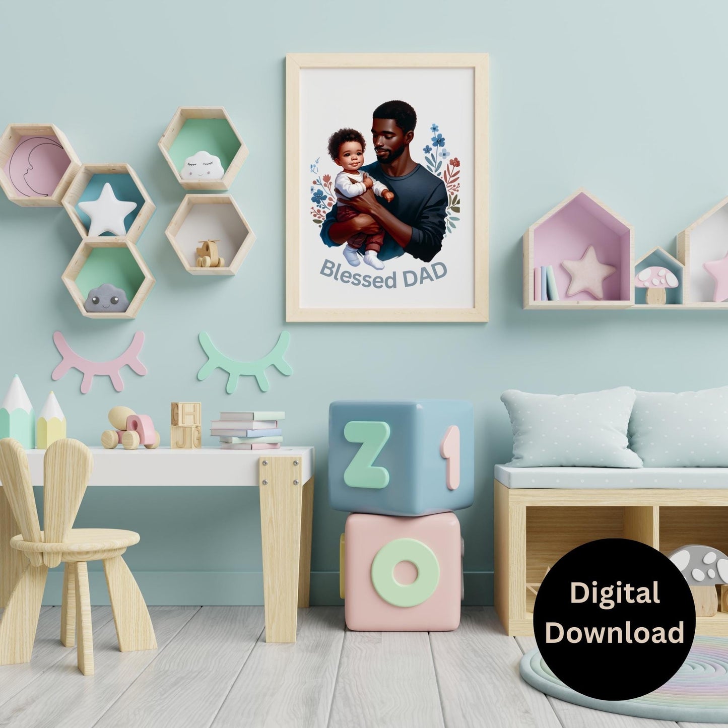 Black Mom and Dad Wall Art Set. Blessed Mom and Blessed Dad. Printable Art for Child's room or Nursery. Children wall art. 6.33