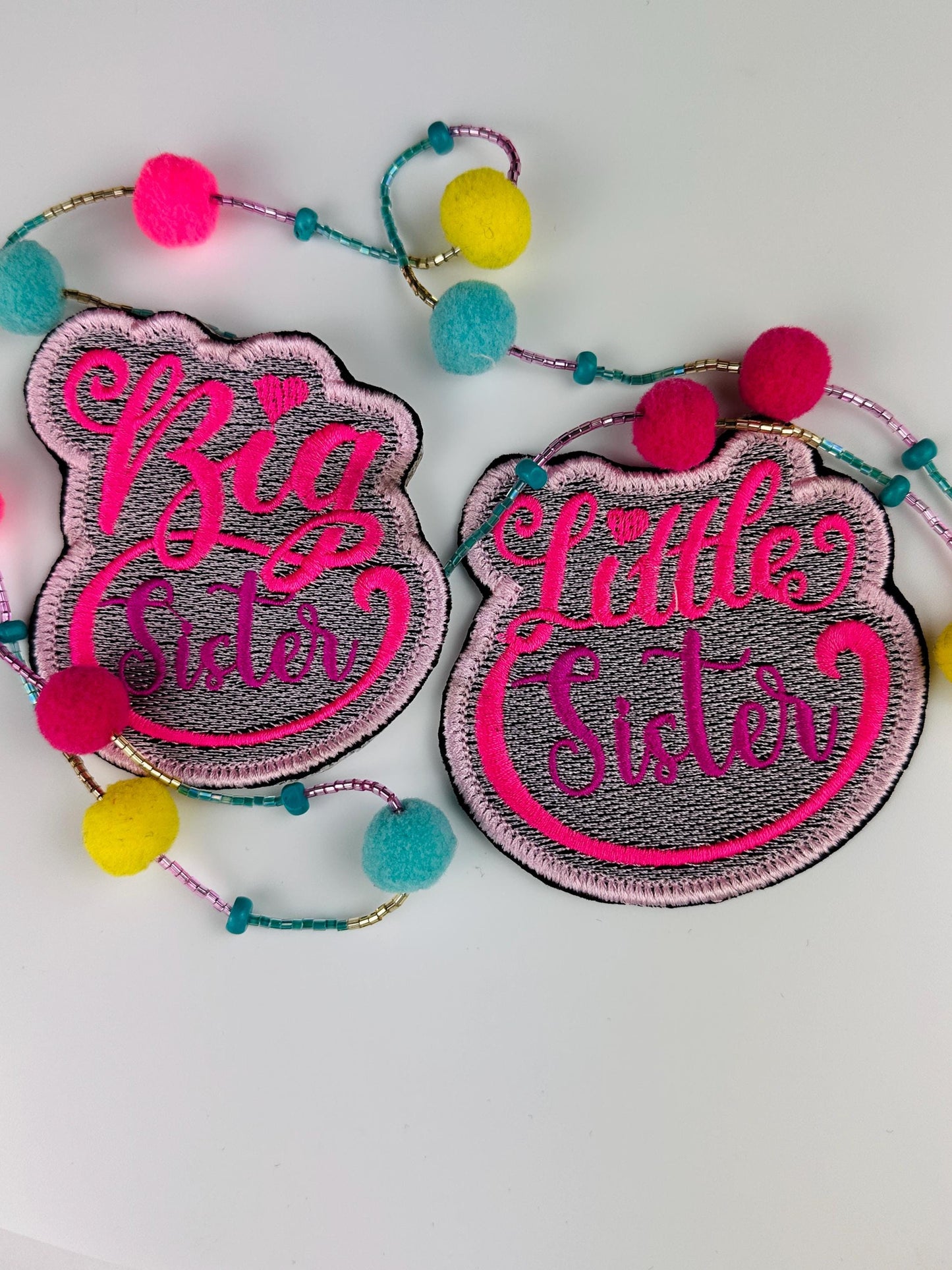 Big Sister Embroidery Sew on Patch with Iron on Adhesive for placement. Pink and Purple color 6.98