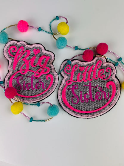 Big Sister Embroidery Sew on Patch with Iron on Adhesive for placement. Pink and Purple color 6.98