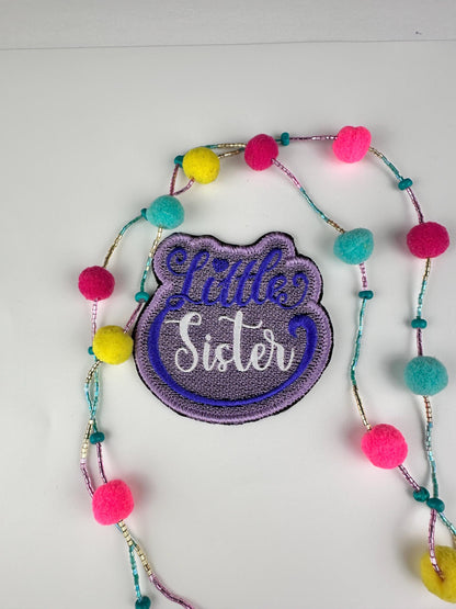 Little Sister Embroidery Patch, Sew On Patch with Iron-On Adhesive for Placement, Purple Little Sister Patch for Backpacks & Jackets