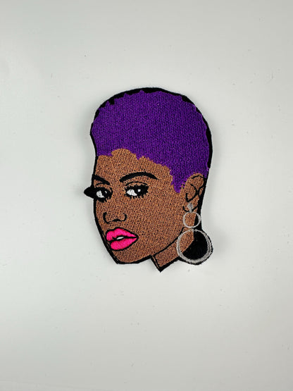 Afro Woman Embroidered Patch, Black Woman with Colorful Short Hair Sew On Patch for Jackets, Bags & Hats