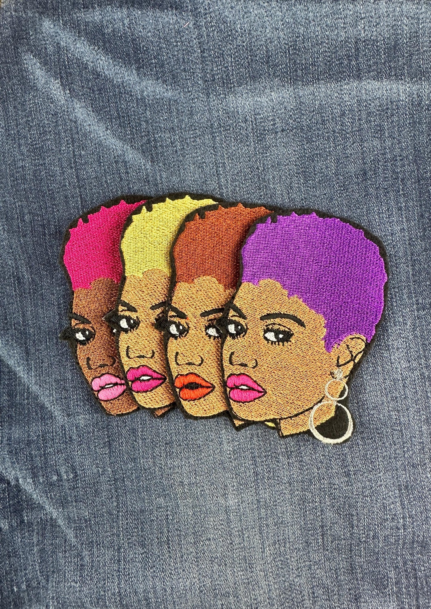 Afro Woman Embroidered Patch: Colorful Short Hair