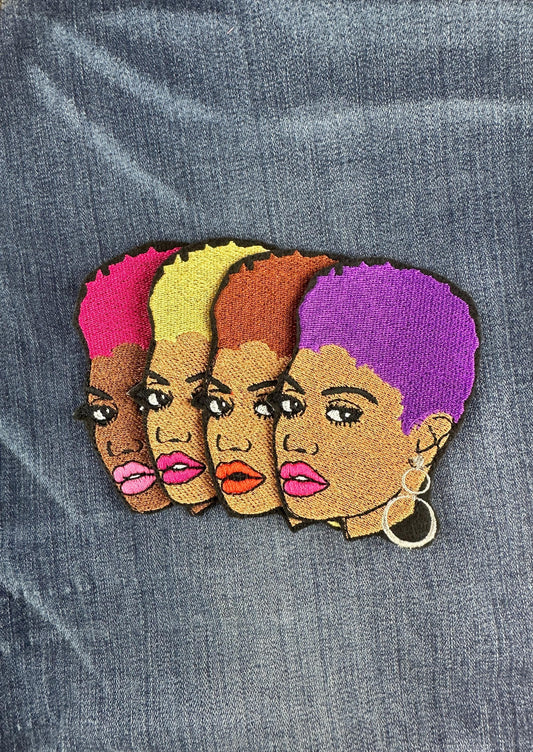 Afro Woman Embroidered Patch: Colorful Short Hair