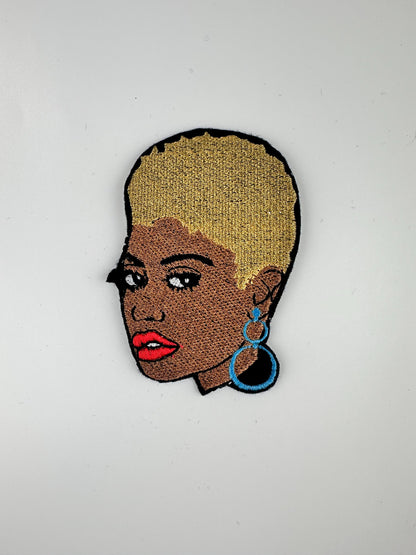 Afro Woman Embroidered Patch: Colorful Short Hair