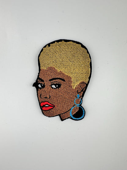Afro Woman Embroidered Patch, Black Woman with Colorful Short Hair Sew On Patch for Jackets, Bags & Hats