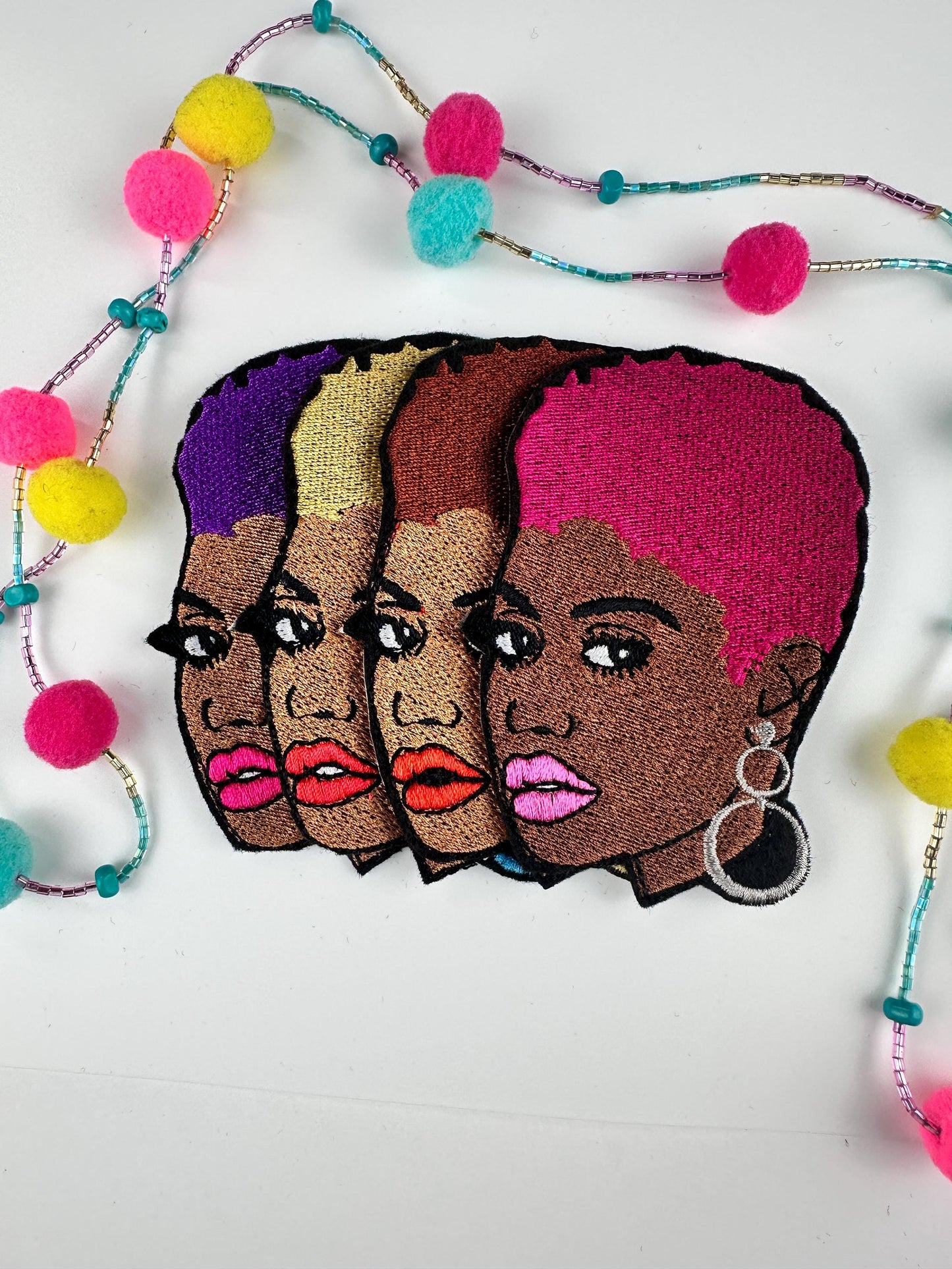 Afro Woman Embroidered Patch, Black Woman with Colorful Short Hair Sew On Patch for Jackets, Bags & Hats