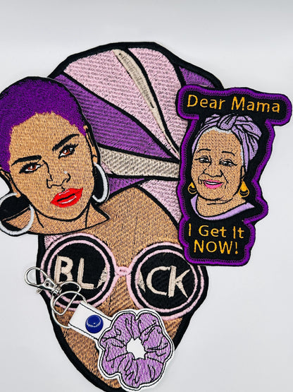 Black Woman Embroidery Patch Set of 4 pieces. with Iron on Backing for placement. Sew on patches and a Key Fob,  25.00  Free Shipping