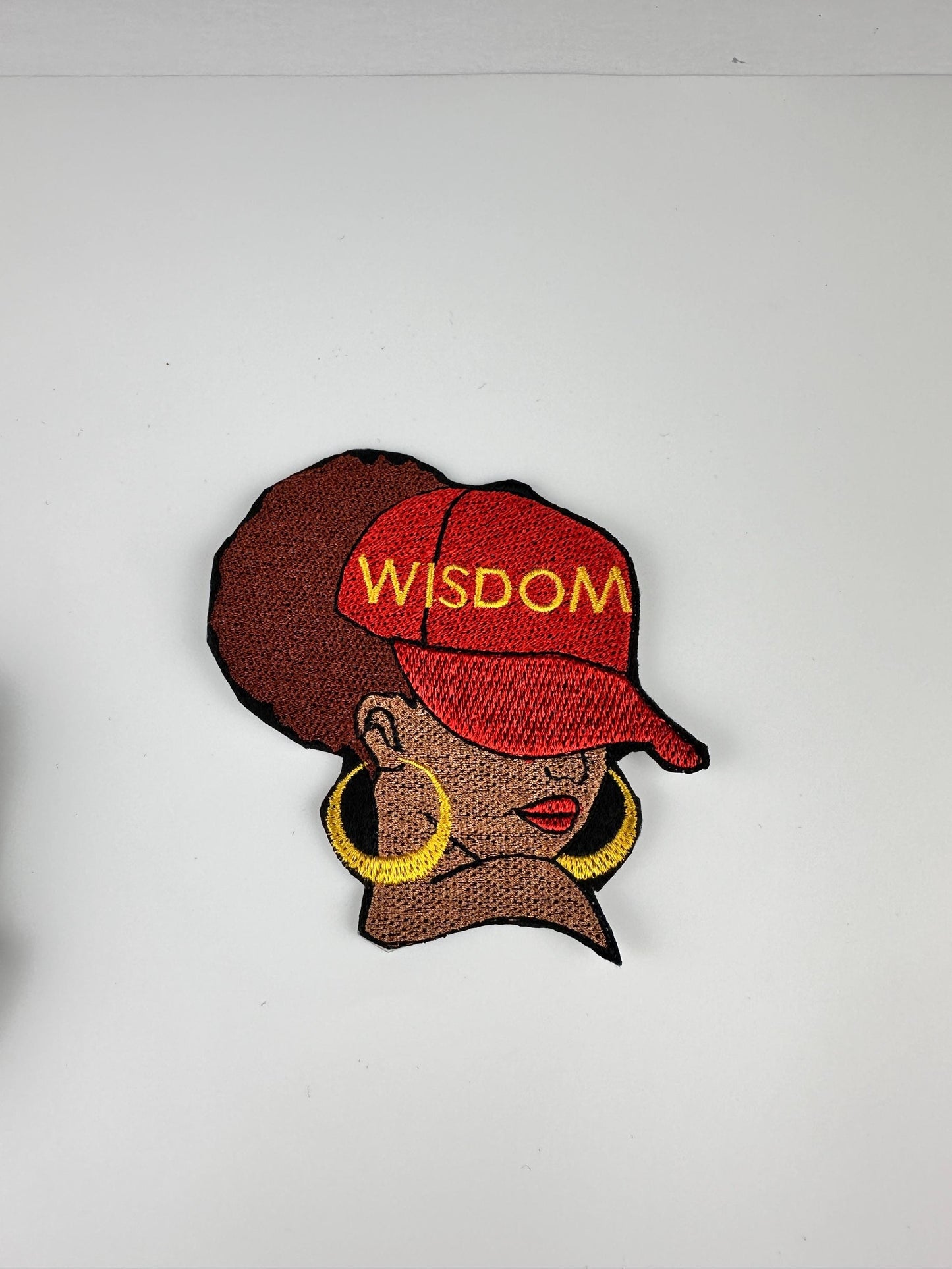 Afro Woman “WISDOM” Embroidery Patch, 3D Black Woman Patch with Reddish Brown Hair, Bright Sew On Patch for Jackets, Bags & Crocs