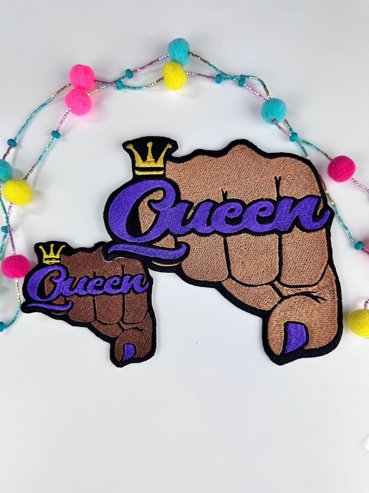 Large Purple Queen Fist Embroidery Patch: Sew-On Applique
