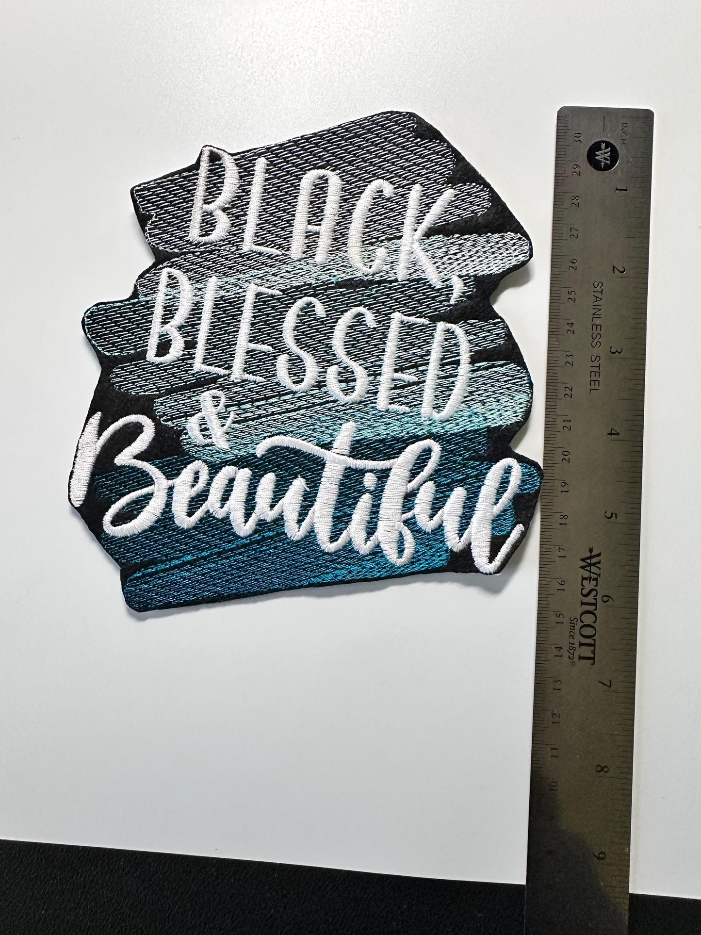 LARGE Black, Blessed, & Beautiful TEAL or Bluie Sew On Embroidery Patch. Our Large size patch only. 12.00