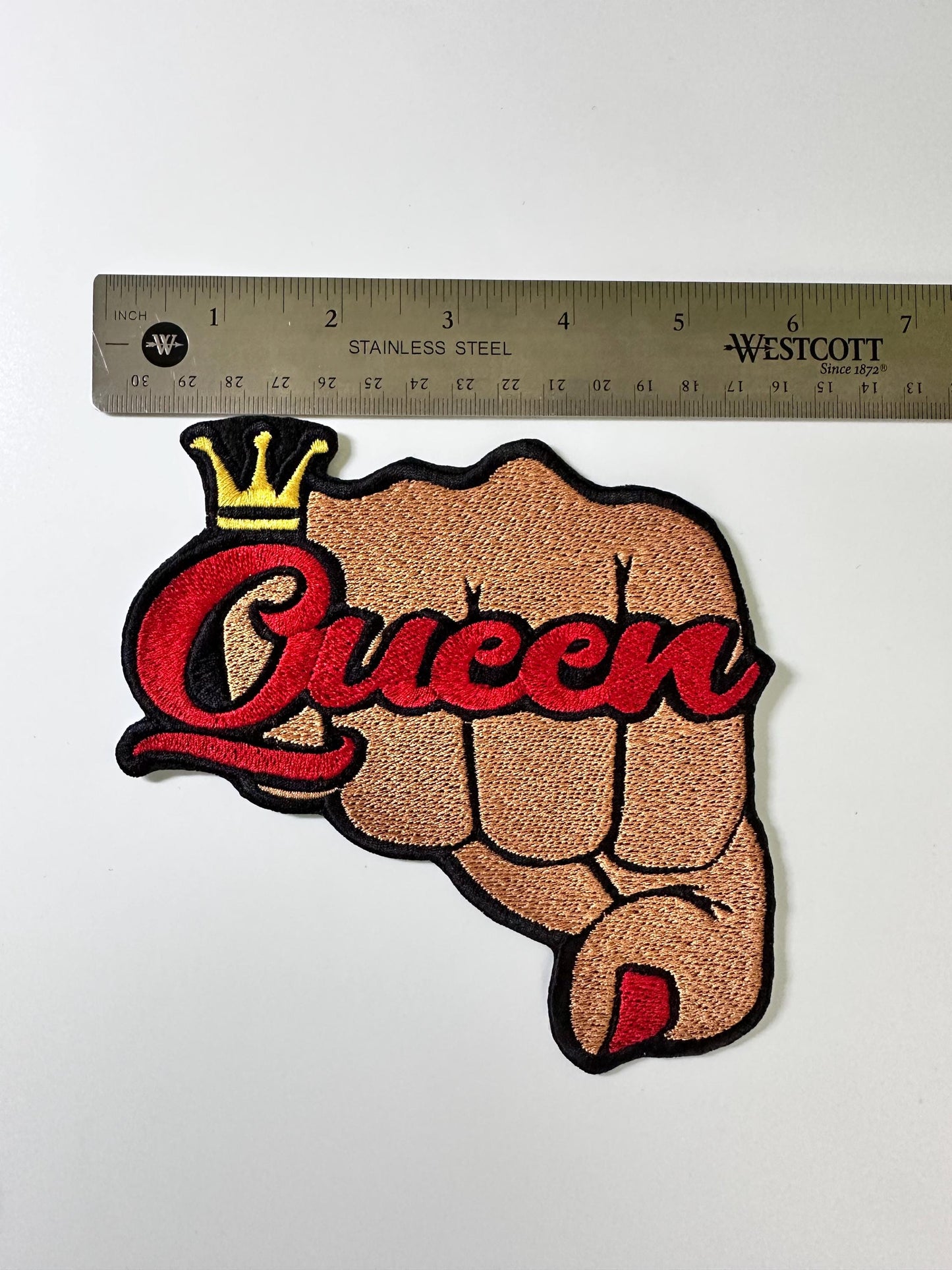 Queen Fist "LARGE"  (SEE PHOTOS) Embroidery Sew on patch with adhesive backing. Great for Jeans Jacket Designs, Black Queen Patch 10.00