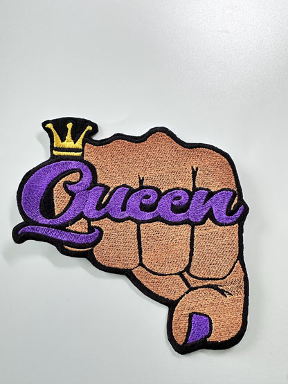 Large Purple Queen Fist Embroidery Patch: Sew-On Applique