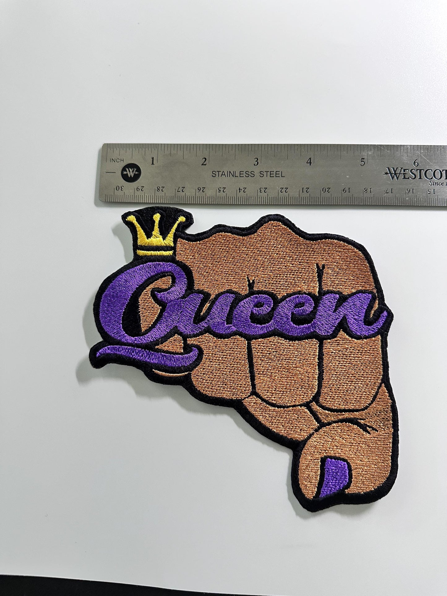 Large Purple Queen Fist Embroidery Patch: Sew-On Applique
