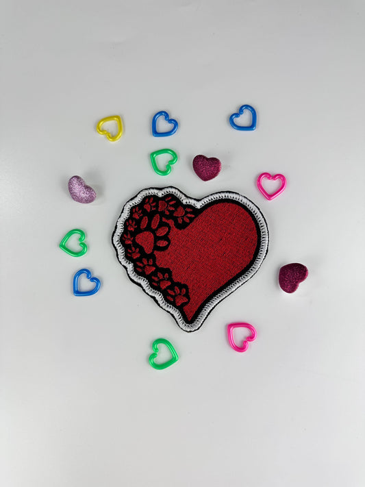 Dog PAW and Heart Embroidery. Sew on Embroidery Patch. Patch has Iron on adhesive for placement of the patch. Dog patch, 6.58