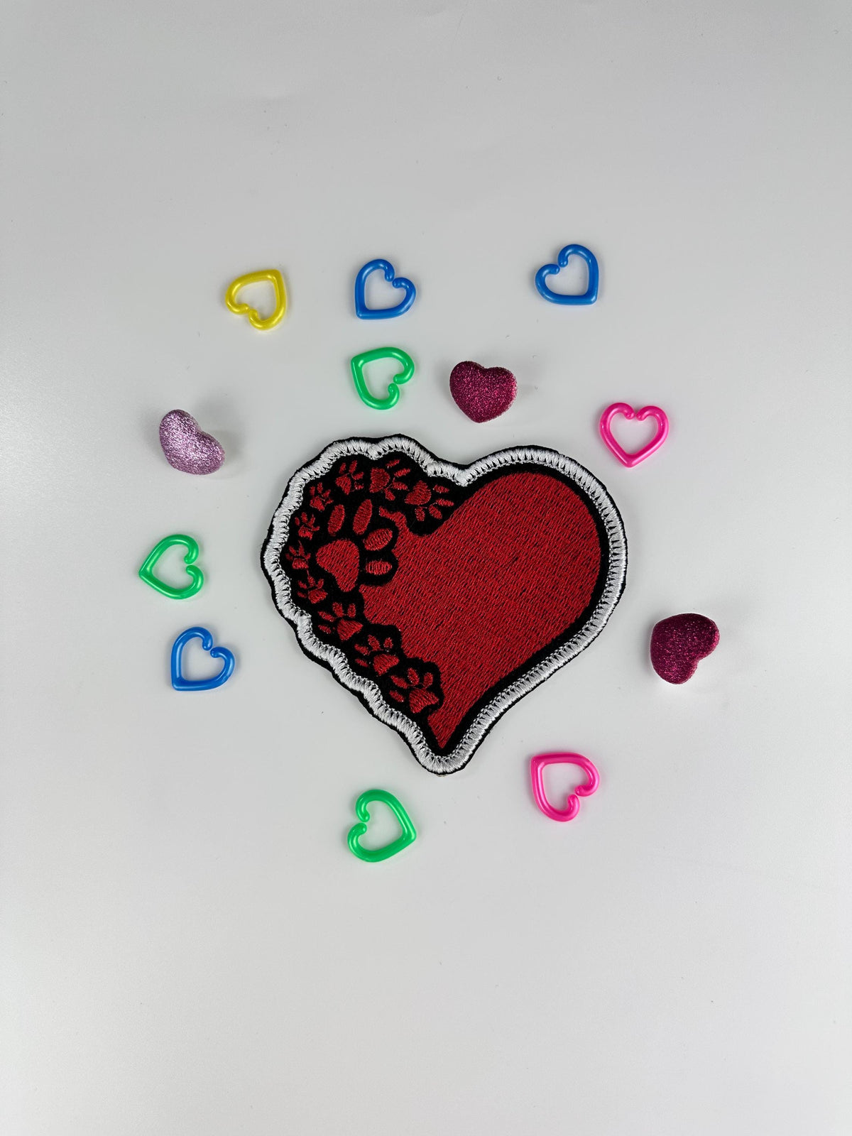 Dog PAW and Heart Embroidery. Sew on Embroidery Patch. Patch has Iron on adhesive for placement of the patch. Dog patch, 6.58