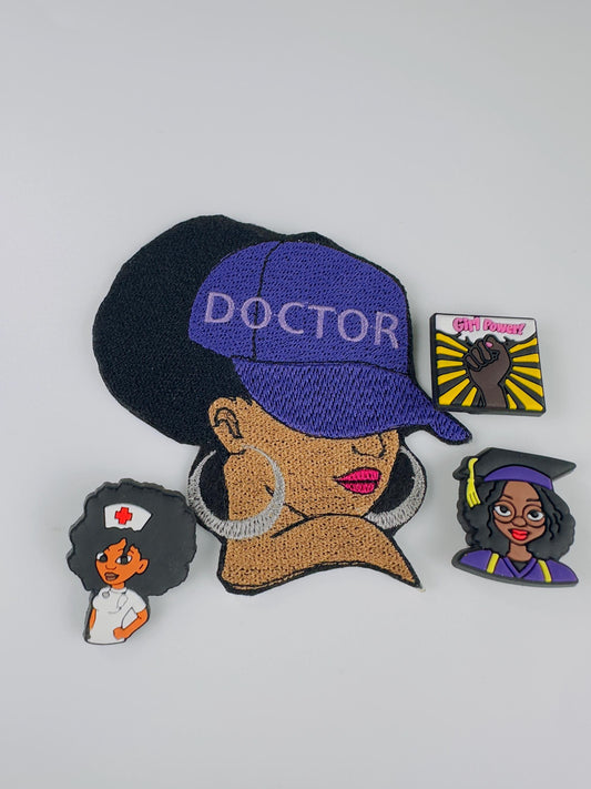Afro Woman "Doctor" Sew on Embroidery Patch with Iron on backing for placement.  For "Patch Only"3d Black woman  Patch....9.97