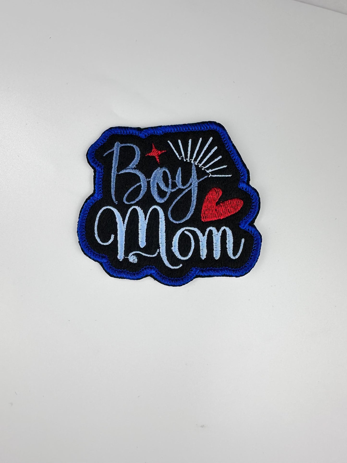 Boy Mama Embroidery Patch, Sew On Patch with Adhesive Backing for Placement, Boy Mom Patch for Backpacks, Tote Bags & Jackets