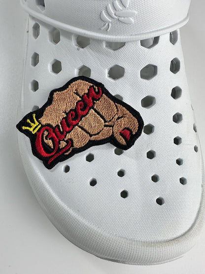 Queen Fist Mini Embroidery Patch, 2" Sew-On Patch with Adhesive Backing, Black Queen Patch for Crocs, Jeans, Jackets, Bags & Hats