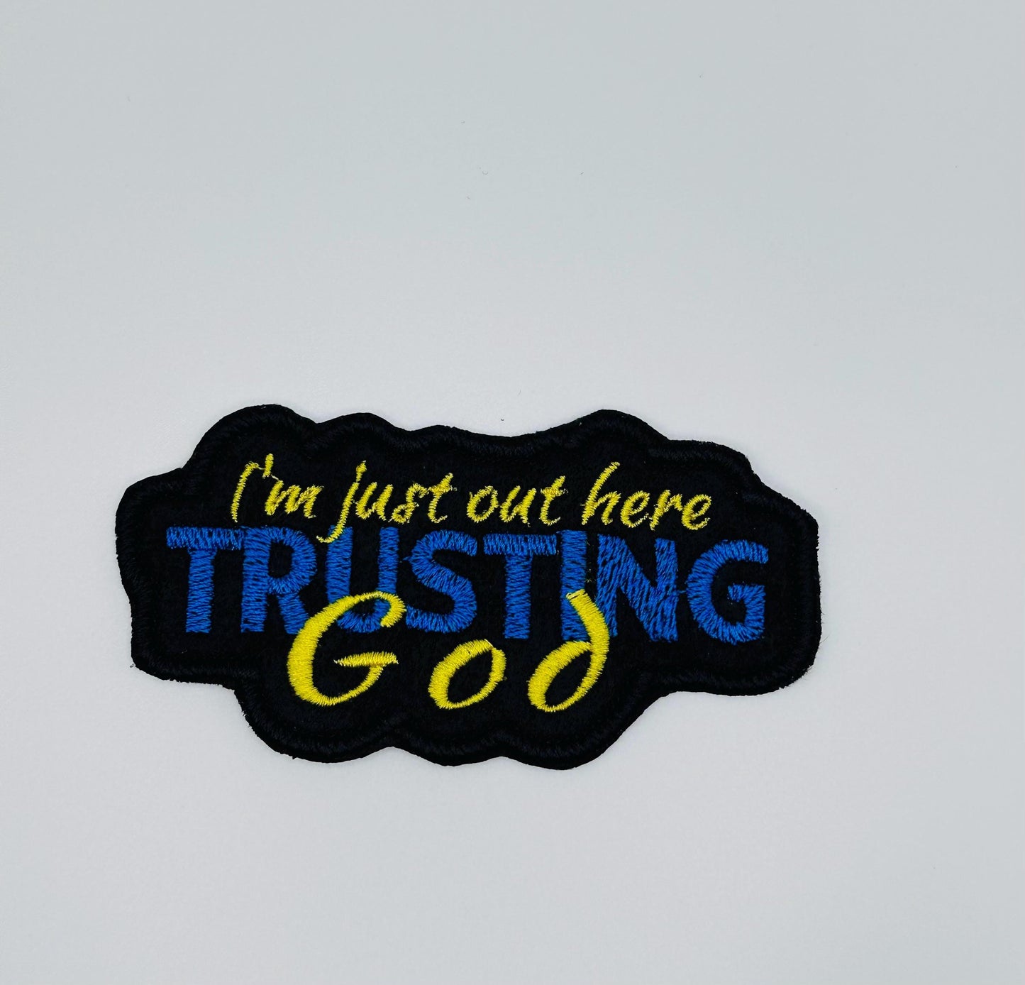 Trusting In God Sew On Embroidery Patch with adhesive backing. Christian Embroidery. Great on Bible Covers and tote bags items.   6.33