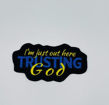 Trusting In God Sew On Embroidery Patch with adhesive backing. Christian Embroidery. Great on Bible Covers and tote bags items.   6.33