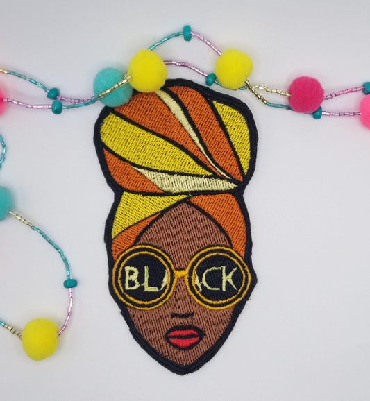 Afro Woman Embroidery Patch: Sew-On Head Wrap Design - 2.75x4.75"