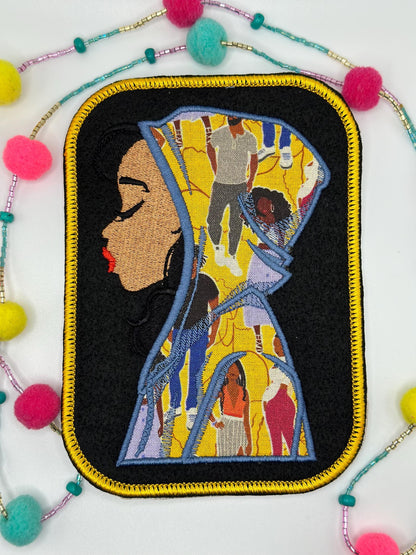 Black Girl Embroidery Applique Sew on patch with Iron on backing for placement. African Fabric in a  Satin Border. BGM patch   9.98