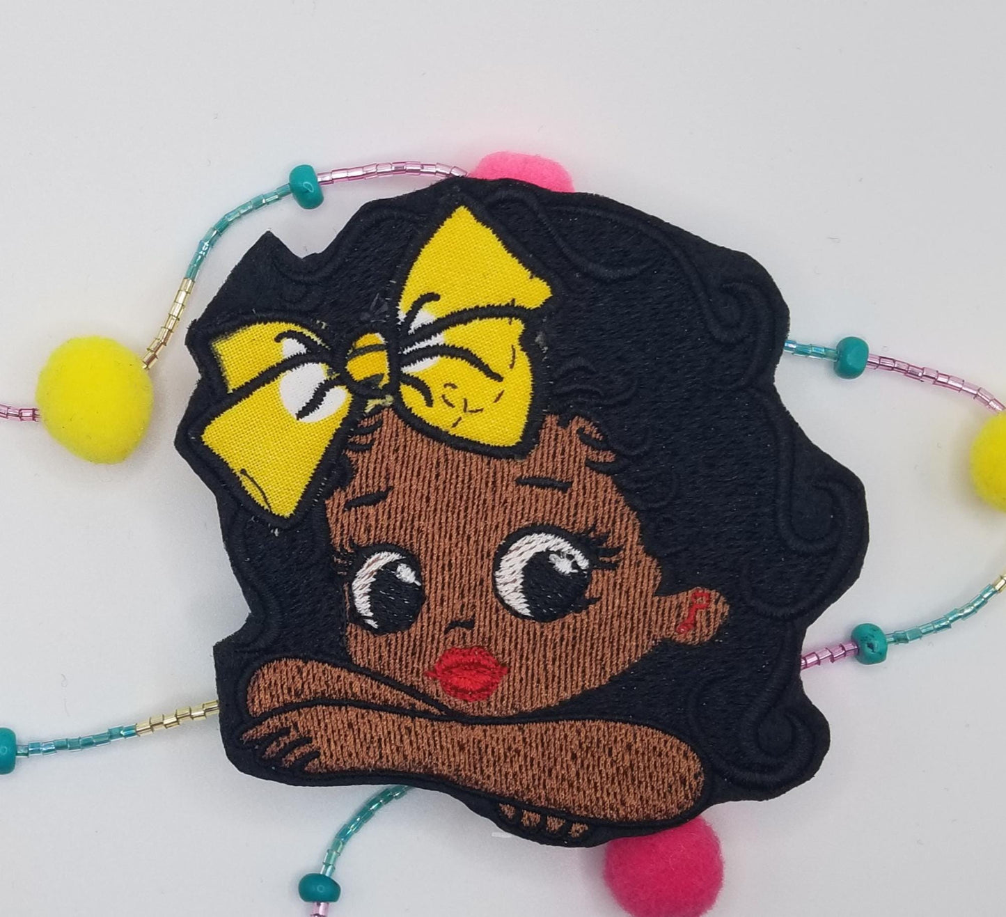 Black Girl with Arms Crossed Embroidery Patch, 3D Black Girl Magic Patch with African Bow, Handmade Sew On Patch for Jackets & Bags