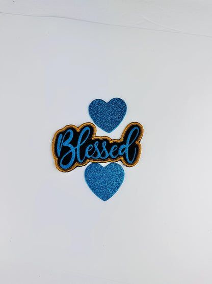 Blessed Embroidery patch. Patch is Sew on with iron on adhesive for placement. Christian patch 8.2