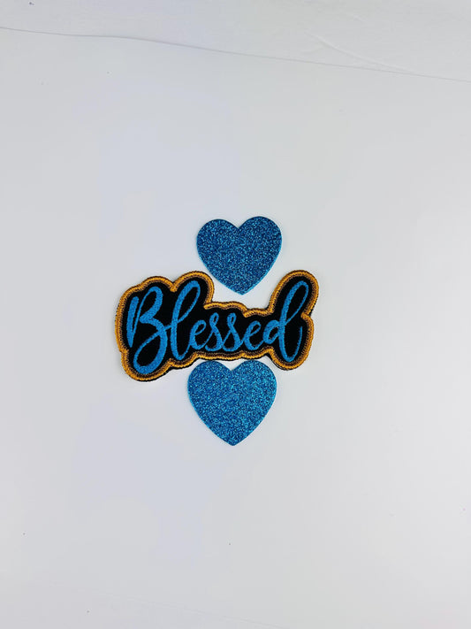 Blessed Embroidery patch. Patch is Sew on with iron on adhesive for placement. Christian patch 8.2