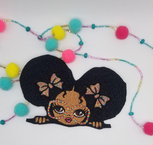 Black Girl wearing Large Glasses Sew on patch with Iron on backing for placement. Cute Little Black Black Girl Magic, Handmade Patches, 9.00