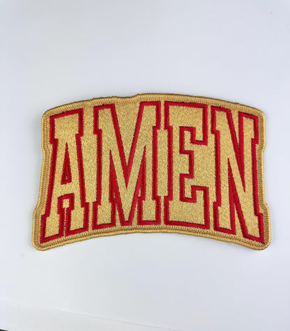 AMEN Embroidery Patch, Large 6.5 Inch Christian Iron On (for Placement) Sew On Patch, Faith Statement Applique for Jackets, Bags & Hoodies