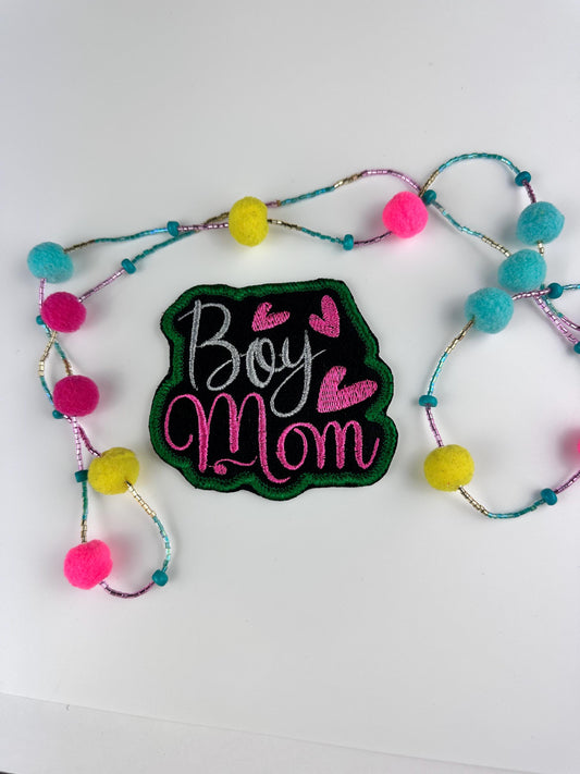Boy Mama Sew Embroidery patch with adhesive backing for placement. Mom patch, Boy Gift, Backpack and Tote bag Ready Perfect Size 7.98