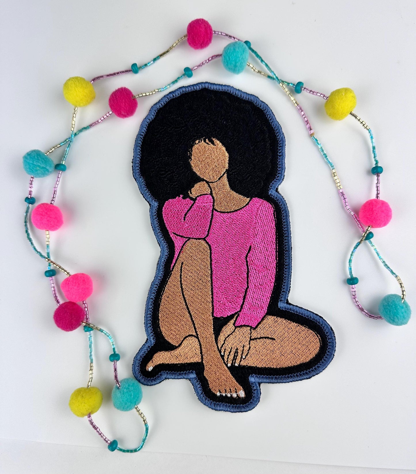 Self Love Club Embroidery Patch: Afro Woman, Sew on 3D black Woman