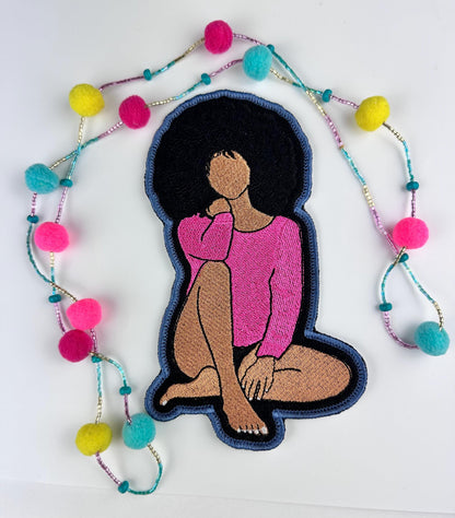 Self Love Club Embroidery Patch: Afro Woman, Sew on 3D black Woman