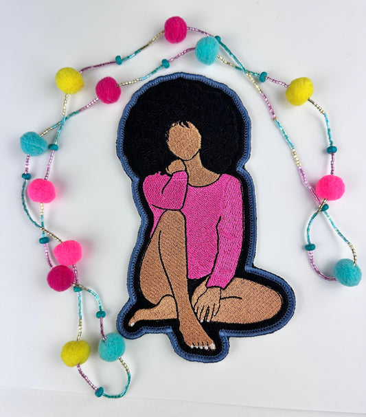 Self Love Club Embroidery Patch: Afro Woman, Sew on 3D black Woman