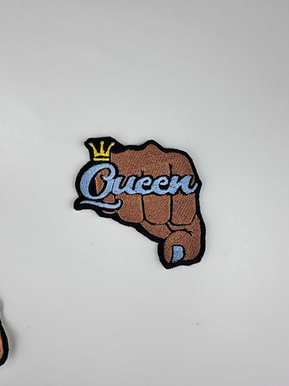 Queen Fist Embroidery Patch: Afro Woman Sew-On Applique (3" x 3")