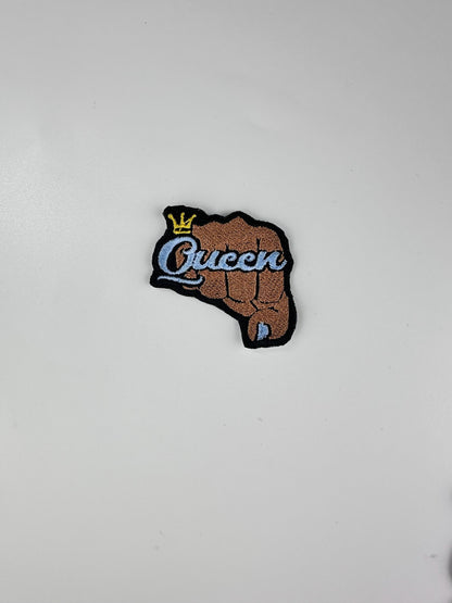 Queen Fist Mini Embroidery Patch, 2" Sew-On Patch with Adhesive Backing, Black Queen Patch for Crocs, Jeans, Jackets, Bags & Hats