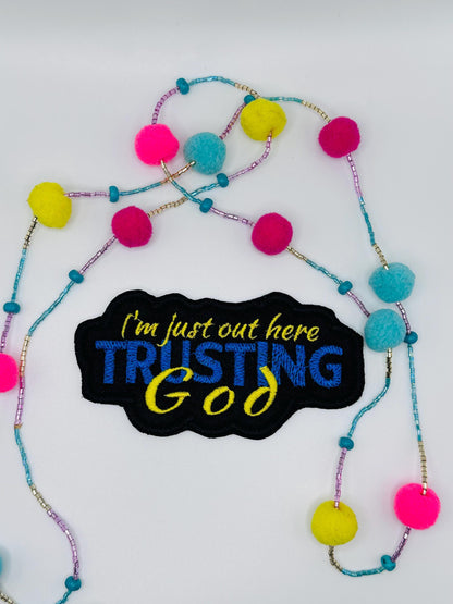 Trusting In God Sew On Embroidery Patch with adhesive backing. Christian Embroidery. Great on Bible Covers and tote bags items.   6.33