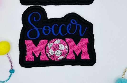 Soccer Mom Sew On Embroidery Patch with Iron backing for placement.  Use on Tote Bag, backpack denim, sports bag 6.98