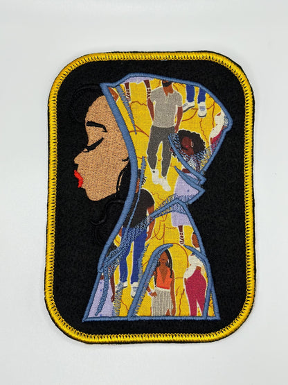 Black Girl Embroidery Applique Sew on patch with Iron on backing for placement. African Fabric in a  Satin Border. BGM patch   9.98