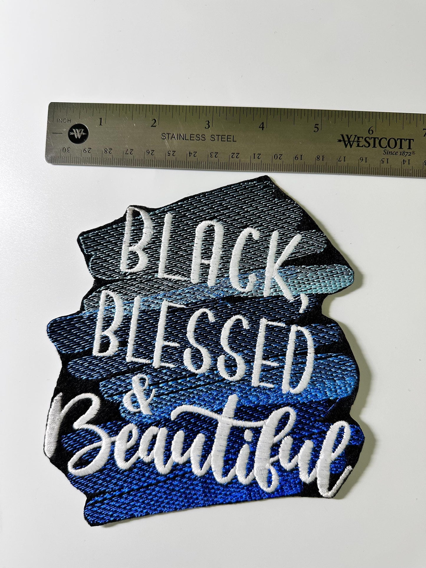 LARGE Black, Blessed, & Beautiful TEAL or Bluie Sew On Embroidery Patch. Our Large size patch only. 12.00