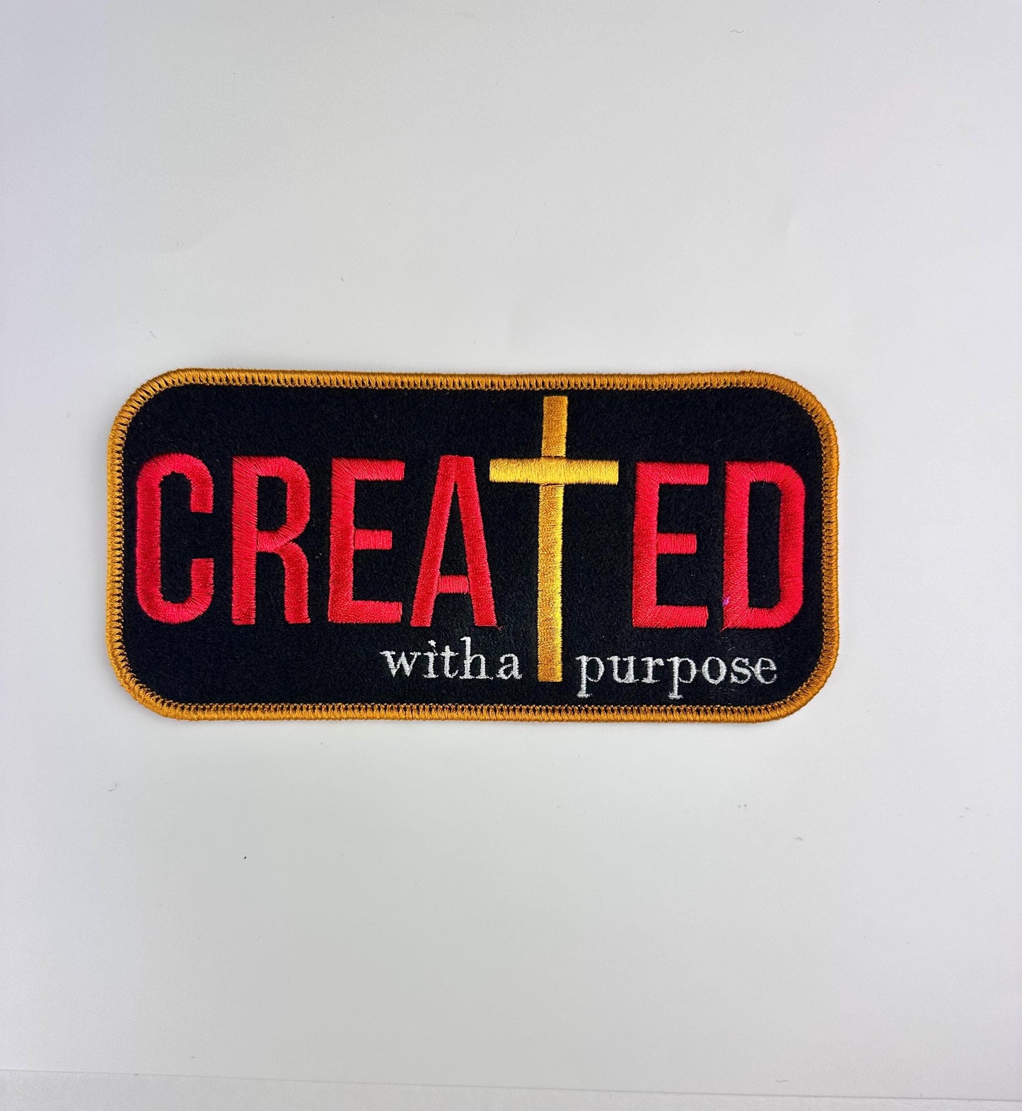 Created with a Purpose Embroidery patch. Patch is Sew on with iron on adhesive for placement. Christian patch 9.98