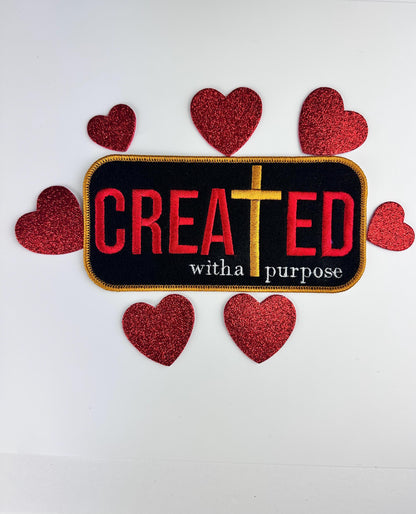 Created With a Purpose Patch, Christian Affirmation Iron On Embroidery Patch, Inspirational Faith for Jackets, Bags & Bible Covers