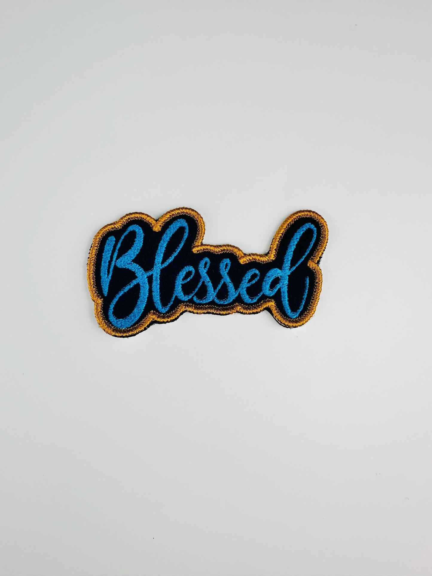 Blessed Embroidery patch. Patch is Sew on with iron on adhesive for placement. Christian patch 8.2